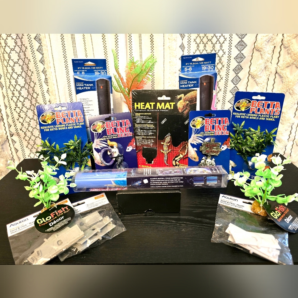 💦Aquarium Accessory Bundle with Heaters, Plants, Decor 🐠